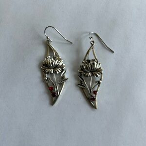 Elegant Silver and Red Floral Earrings